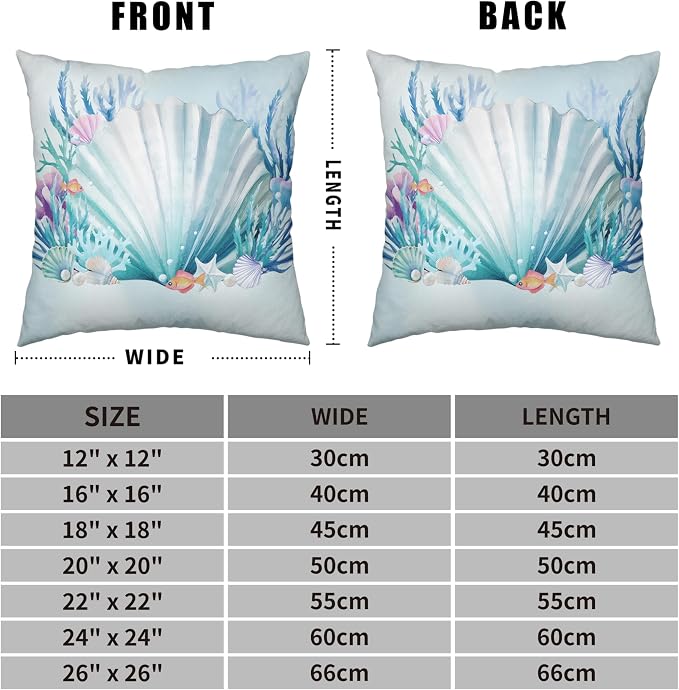 Ocean Themed Coastal Pillow Covers Seashells Starfish Throw Pillow Covers 18x18 Set of 2 Blue Seaweed Coral Pillowcase Double Sided Printing Cushion Case for Patio Outdoor Sofa