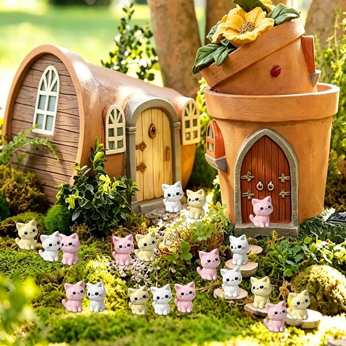 60 Pcs Mini Resin Cat Figurines Tiny Little Cats Miniature Figures for Crafts Fairy Garden Accessories Micro Landscape Decoration