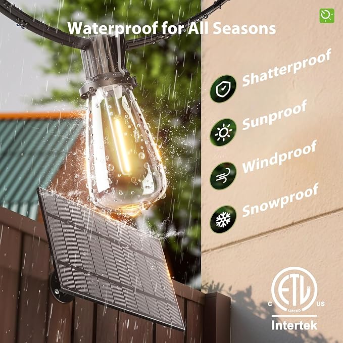 KYY 78FT(72+6) Solar String Lights Outdoor with USB Port Remote Control | LED Waterproof Solar Powered Patio with 24 Sockets, Heavy-Duty and UL Listed Porch Market Lights