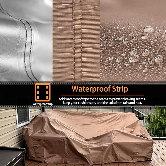 Patio Furniture Covers Waterproof Outdoor Furniture Cover Heavy Duty Outdoor Sectional Sofa Couch Cover Outside Dining Set Table and chairs Covers Heavy Duty 110" L x 74.5" W Brown