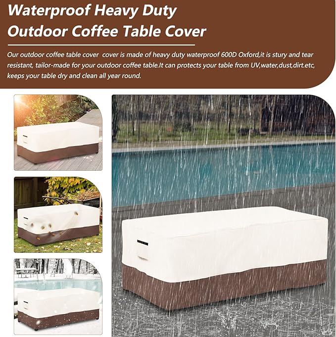 Outdoor Coffee Table Cover Waterproof - 600D Heavy Duty Outdoor Tables Cover,Patio Rectangular Side Table Covers,UV & Weather Resistant(24" Dx36 Lx16 H,Beige&Brown)