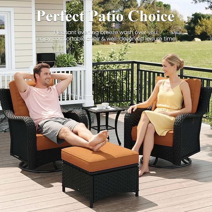 LayinSun 7 Piece Wicker Outdoor Furniture Set with 6-inch Comfy Cushions, High Back Patio Furniture Set with Swivel Rocking Chairs and Side Table