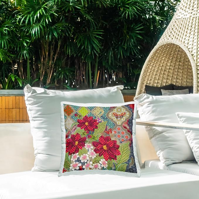 Stupell Industries | Quatrefoil Patterned Flowers, 18 x 18 | Outdoor Pillow, Made in USA - By Sangita Bachelet