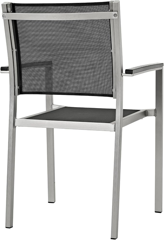Modway Shore 7-Piece Aluminum Outdoor Patio Dining Table Set in Silver Black