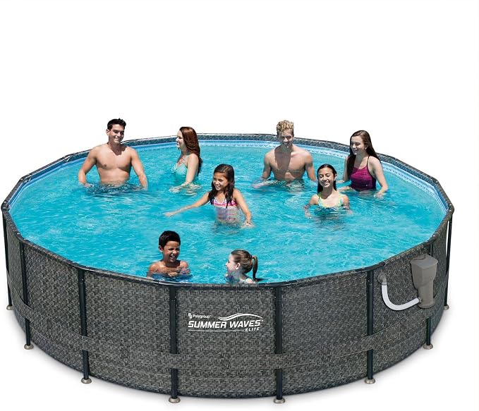 Summer Waves P4A01648B 16ft x 48in Above Ground Frame Outdoor Swimming Pool Set w/ Filter Pump, Pool Cover, Ladder, Ground Cloth, & Maintenance Kit