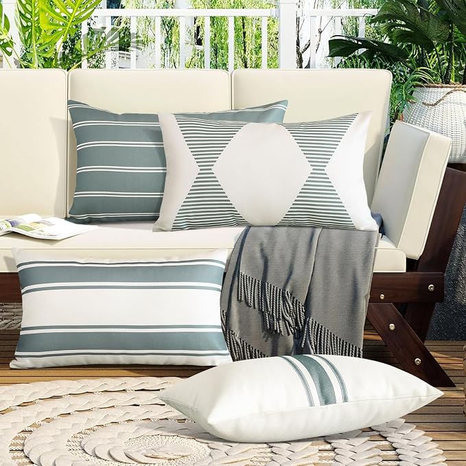 OTOSTAR Outdoor Decorative Pillow Covers Waterproof Garden Throw Pillow Covers 12x20 Inch Cushion Case Geometry Throw Pillowcases Pillows Shell for Patio Furniture Couch Tent Balcony Pack of 4 (Grey)