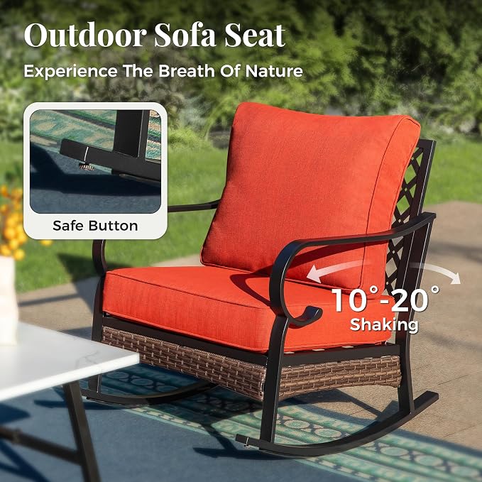 MIXPATIO Patio Furniture Set with Coffee Table, Outdoor Conversation Set with 2 x Rocking Chairs, 1 x 2-Seat Sofa, 1 x 3-Seat Sofa for Lawn Garden Backyard, Red