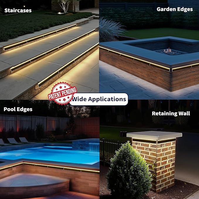 SHONELIGHTING Solar Step Lights Outside, 33 Focused LEDs, Stair Light, 6PK | Downward Lighting, High Brightness, Modular, Waterproof Aluminum, Risers, Deck, Curbsides, Planter Edges, Warm White, 3000K