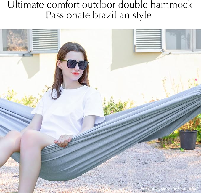 PNAEUT Double Hammocks for Outside, Replacement Outdoor Tree Hammock for Indoor Patio Porch Garden (Light Gray, Medium)