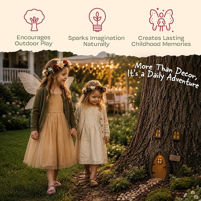 Fairy Door and Windows for Trees – Glow in The Dark Yard Art Sculpture Decoration for Kids Room, Wall and Trees Outdoor | Miniature Fairy Garden Outdoor Decor Accessories with Secret Garden Sign