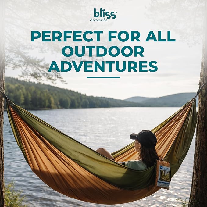 Bliss Hammocks BH-406ST-FG Hammock in a Bag w/ Carabiners + Tree Straps, 52-in. Wide, Weather Resistant, 300 Lb. Capacity (Forest Green)