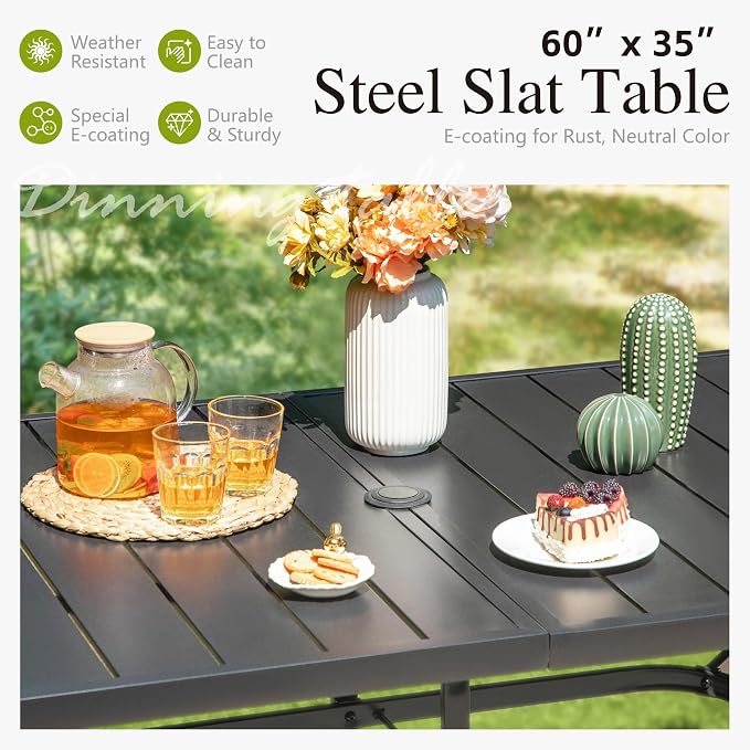 Sophia & William Patio Dining Set, Steel, 13ft Umbrella Navy | Swivel Chairs, E-Coated, Cushions Included, For Patio, Garden and Yard