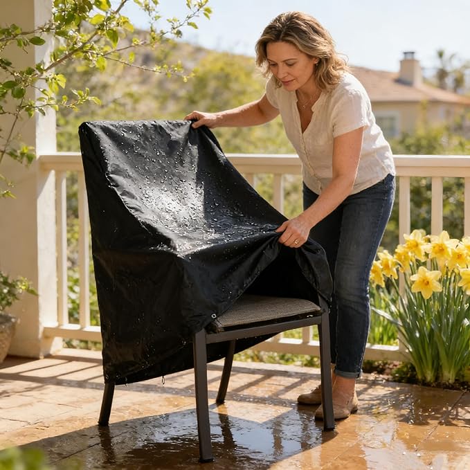 RosieLily Patio Chair Covers High Back Outdoor Bar Stool Covers (1 Pack-Black, 28.35"W x 36.22"D x 47.24"H)