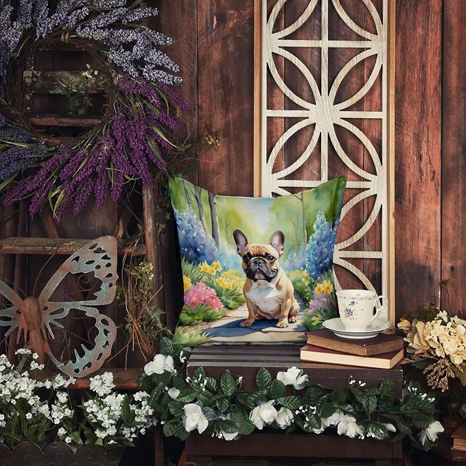 Caroline's Treasures French Bulldog Spring Path Throw Pillow Machine Washable, Indoor Outdoor Decorative Pillow for Couch, Bed or Patio, 14Hx14W
