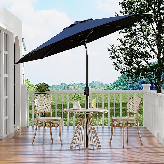 CABIHOME 10 ft Outdoor Patio Umbrella, Outdoor Table Umbrella with 8 Sturdy Ribs | Crank Lift & Push Button Tilt, Yard Umbrella, Market Umbrella for Garden Pool Deck Yard