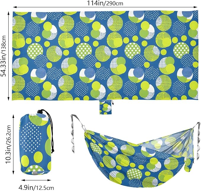 Camping Hammock Outdoor Hammocks for Outside Yellow Blue Geometric Beach Trees Portable Lightweight with Pockets Tree Straps Indoor