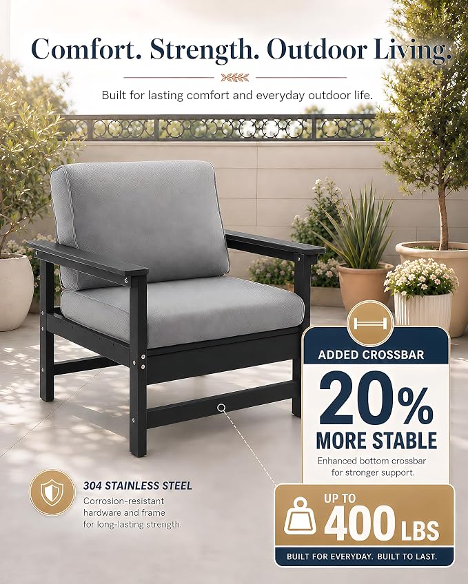 HDPE Outdoor Patio Furniture Set with Cushions, 9 Piece Patio Conversation Set Sofa Set,All Weather Outdoor Couch Set with Coffee Table for Lawn, Garden, Deck