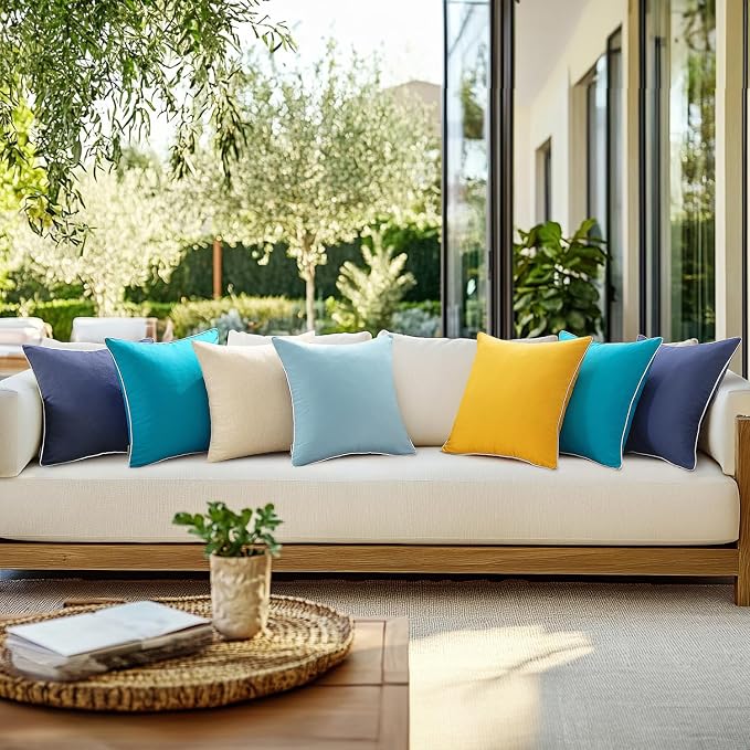 MIULEE Outdoor Waterproof Pillow Covers 20x20 Navy Pack of 2 | Decorative Farmhouse Throw Pillow Covers with Piping,Square Solid Color,Patio Furniture,Summer Couch Tent Sofa Living Room