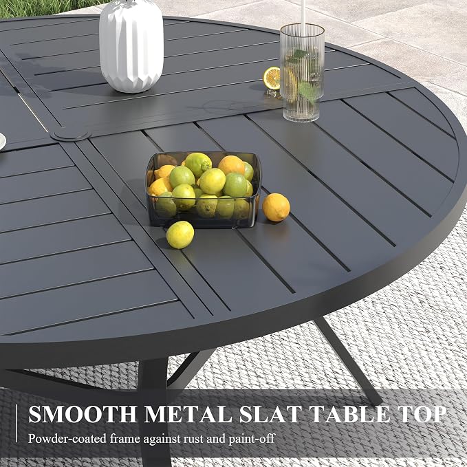 VICLLAX Outdoor Table and Chairs Set of 6, Metal Patio Dining Set-50.1" Round Dining Table and 6 Swivel Chairs for Deck, Lawn and Garden, Black Table and Chairs