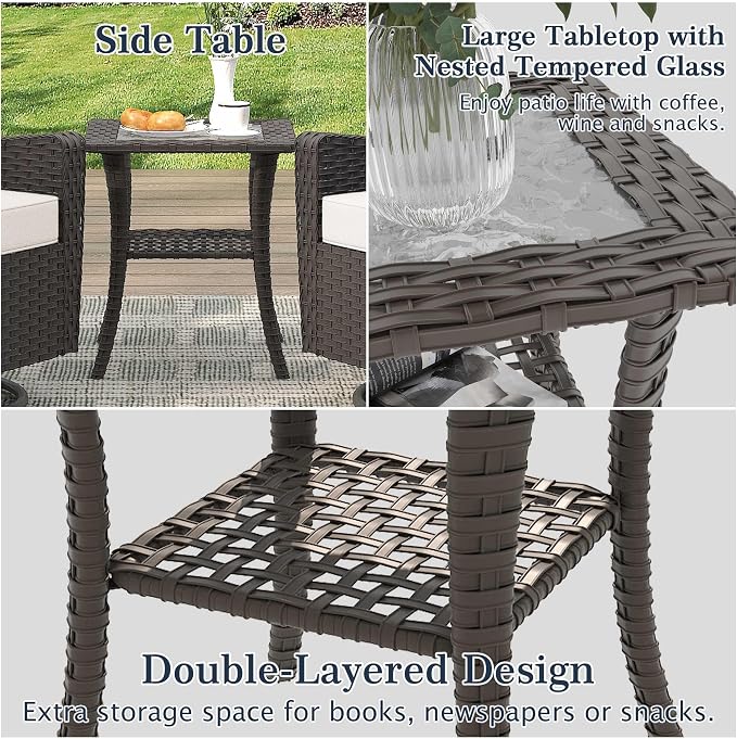 3 Pieces Patio Swivel Chairs & Side Table, Patio Wicker Chairs with Water-Resistant Cushion for Porch Outdoor PE Rattan Furniture Set