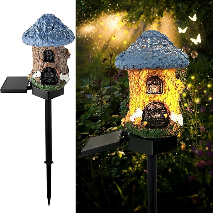 Mushroom Solar Lights Outdoor, Waterproof Fairy Houses Light Mushroom Garden Decor Decorative Solar Powered Garden Stake Lights for Outside Lawn Walkway Patio Yard (Bunkhouse)