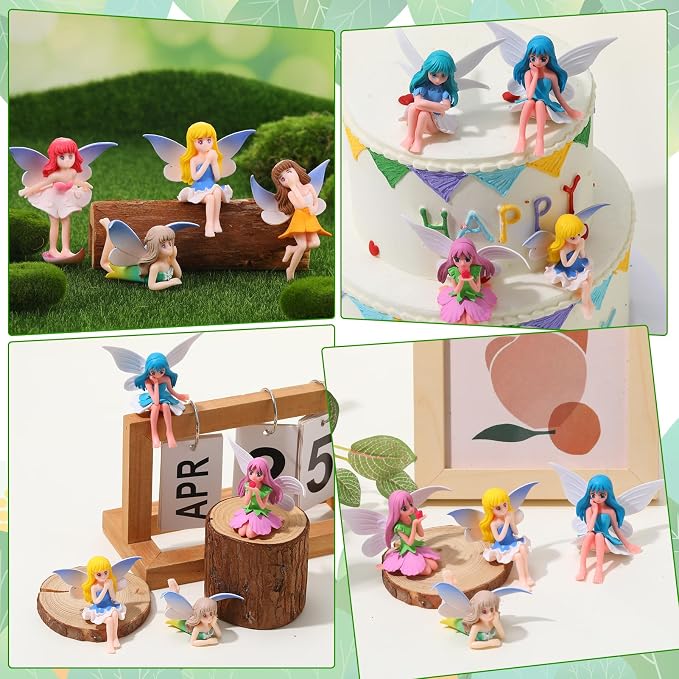 Miniature Fairy Figurines, 12 Pcs Hand-Painted Small Flower Fairies with Wings for Garden Decor, Cake Topper & Landscapes