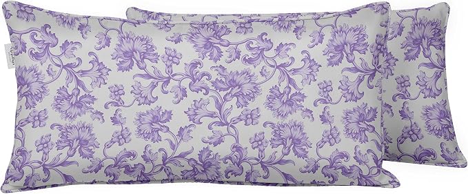Indoor/Outdoor Polyester Fabric Lumbar Pillow Cover, All-Weather Waterproof Rectangular Cushion Case for Patio Furniture, 12 x 24 Set of 2 - Florals-40