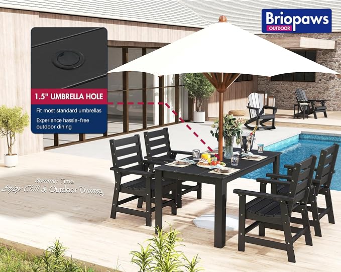 BRIOPAWS Outdoor-Dining-Chairs | Set of 2 | HDPE | Black | Patio Chair with Arms | Modern | All Weather | Oversized & Comfortable | for Deck Backyard Poolside Porch