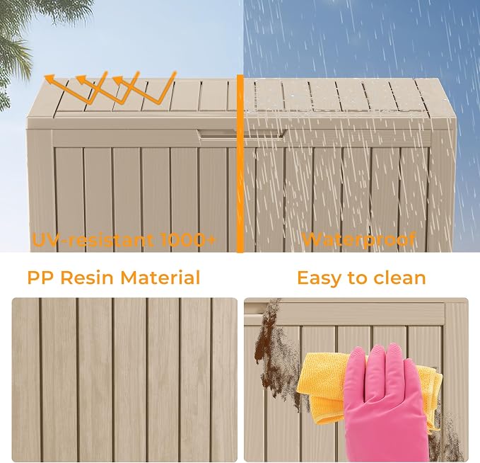 Outdoor Deck Box Waterproof Resin Storage Box with Lockable Indoor Outdoor Storage Bin for Patio Cushions,Patio Furniture, Gardening Tools,Pool Accessories (80 Gal Grey)