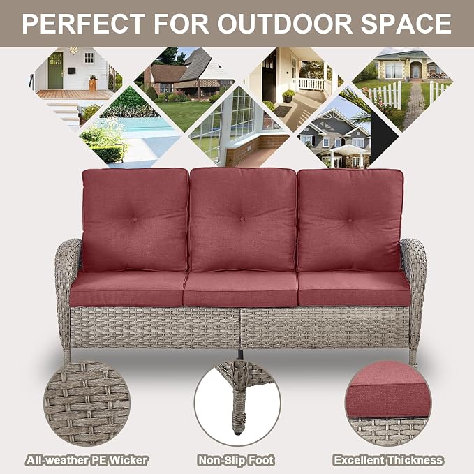 Belord 6 Pieces Wicker Patio Furniture Set - Swivel Rocker Outdoor Chairs with Outdoor Couch and Side Table, All-Weather Patio Conversation Set for Sunroom Backyard Deck