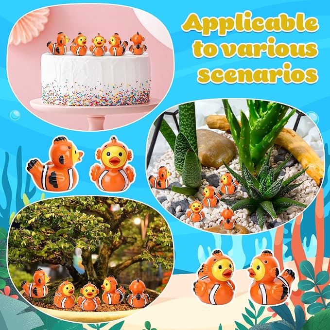 30 Pcs Clownfish Ducks, Mini Clownfish Resin Ducks Bulk | Fun Printed Toy Figures for Birthday Party Favors, Themed Decor, Kids Gift Collection (Clownfish)