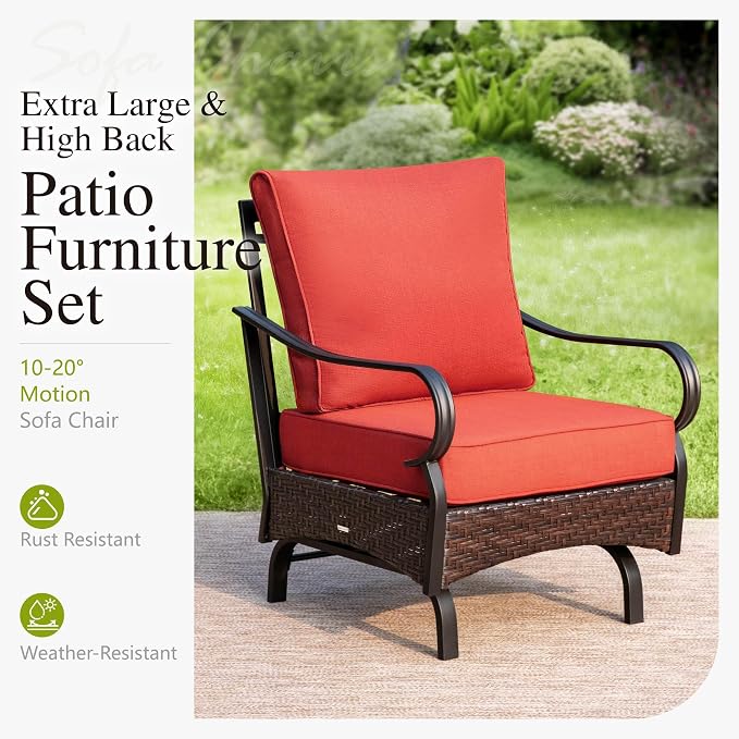 Sophia & William Patio Furniture Set with Fire Pit Table, 4 PCS Metal Outdoor Conversation Set with Fire Pit Table, 2 Sofa Chairs,3-Seater Couch for Outdoor Seating, Backyard, Porch(Red)