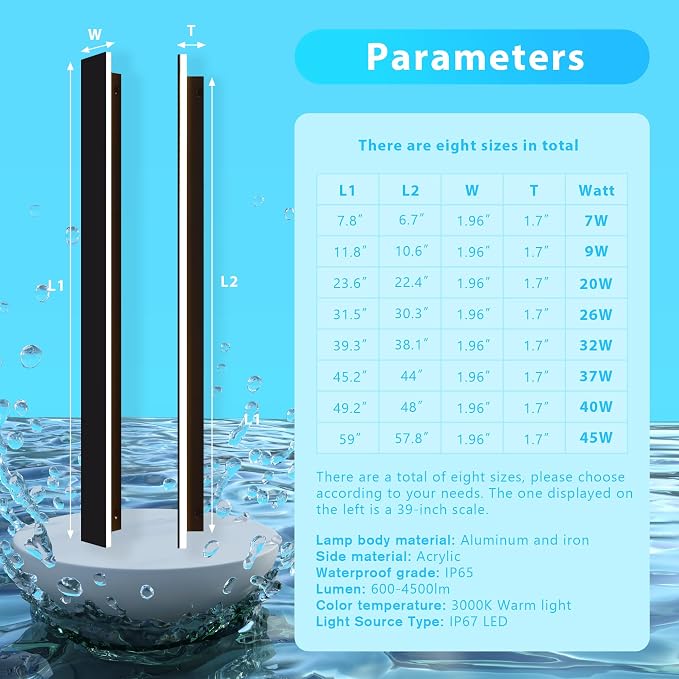 Outdoor Wall Light LED Long Wall Sconce 39.38in Ip65 Waterproof Black Modern Outdoor Lights 3000k 32W Metal Exterior Light Fixture for Porch Light Patio Door Yard Garden Villa Living Room
