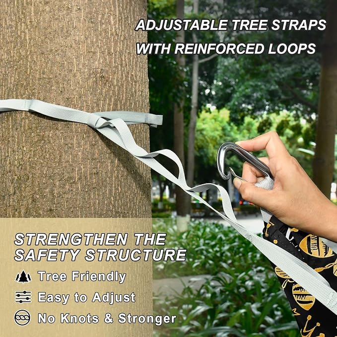 Camping Hammock Outdoor Hammocks for Outside Golden Bee Queen Crown Beach Trees Portable Lightweight with Pockets Tree Straps Indoor