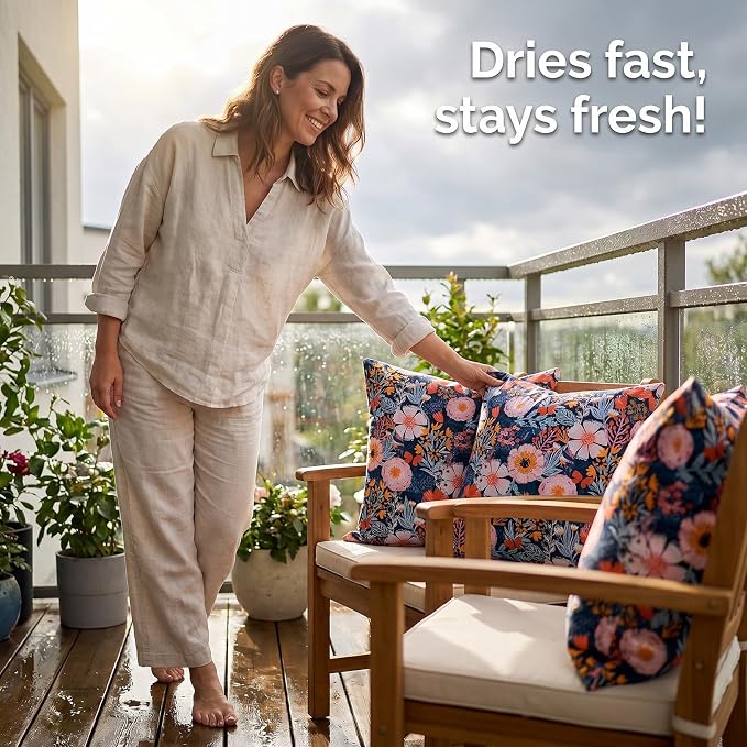 Outdoor Waterproof Pillow Covers Summer Decorative Floral Throw Pillow Covers Black Square Accent Pillows Garden Cushion Covers 16x16 Inch Set of 2 Outside Throw Pillowcase for Sofa Patio Tent Garden