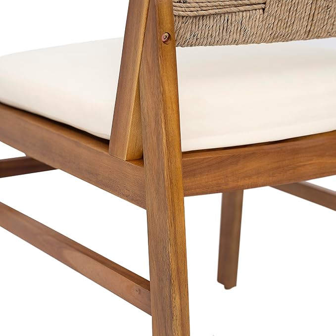 Christopher Knight Home 7 Piece Outdoor Dining Set, 71" Acacia Wood Patio Table with 6 Light Brown Wicker Chairs and Cream Cushions, Teak Finish Wood Dining Table Set for Backyard Garden Porch Deck