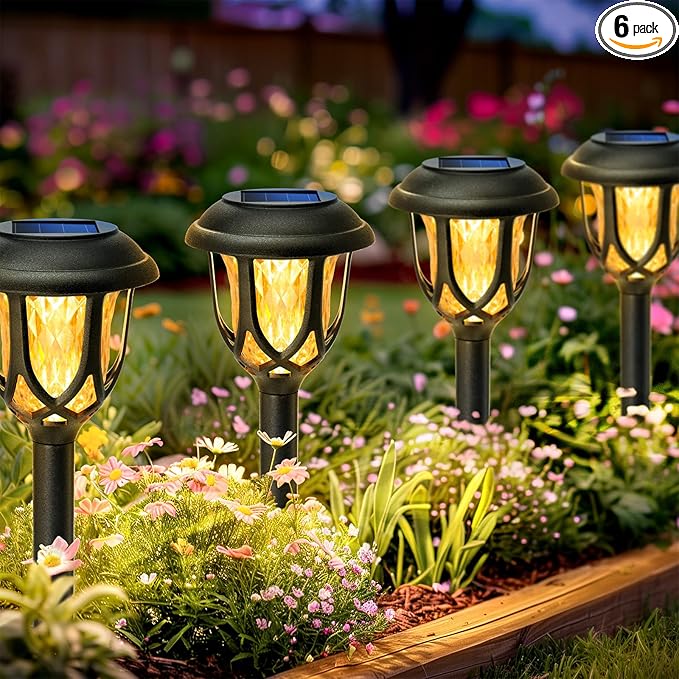 Anordsem Solar Garden Light Outdoor：6 Pack LED Waterproof Pathway Lighting - Uniquely Designed Modern Durable Decorative Lights for Lawns Walkways Backyards - Gifts for Gardening Enthusiasts
