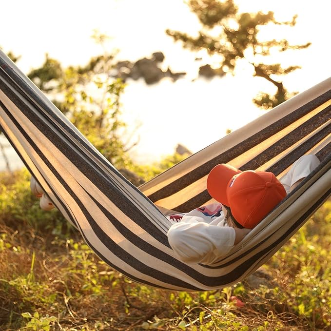 INNO STAGE Double Hammock with Tree Straps - Extra Large 2 Persons Hammock Portable Hanging Camping Bed for Patio, Backyard, Porch, Outdoor and Indoor Use - Soft Canvas Hammock with Carrying Bag