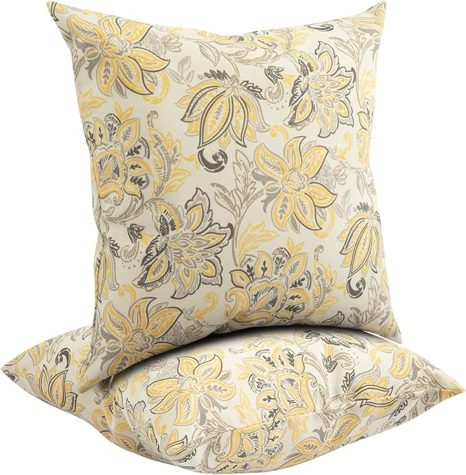 FUNHOME Waterproof Outdoor Throw Pillow Covers Set of 2,Home Decor for Garden Patio Furniture,Couch,Sofa 18 x18 Inch Decorative Pillows Cover Only,NO Insert(Yellow Flower)