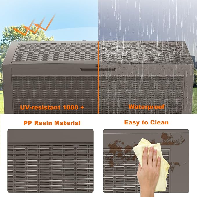 ROJIK 125 Gallon Waterproof Outdoor Deck Storage Box, Lockable Resin Patio Storage Bin with Lid for Garden Tools, Patio Cushions & Outdoor Accessories (Grey)