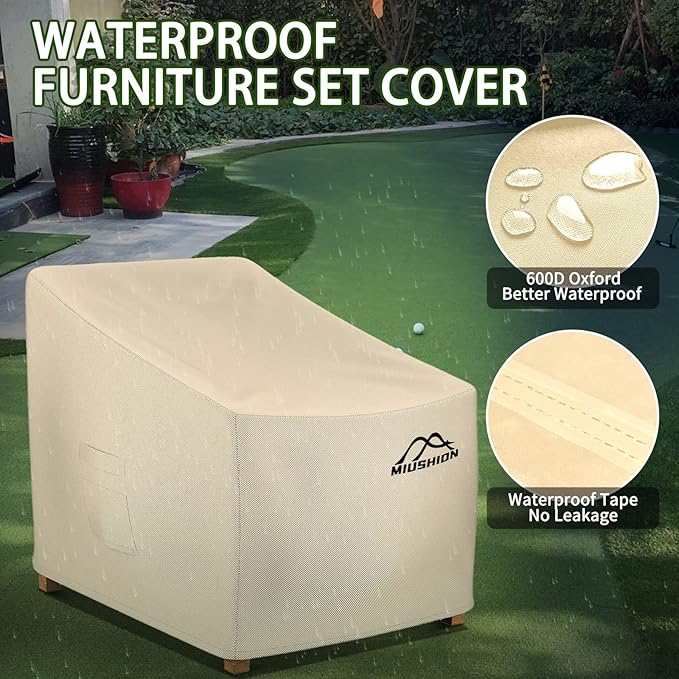 2 Pack Patio Chair Covers, 40" W x 40" D x 36" H Heavy Duty 600D Outdoor Deep Seat Lounge Club Chair Cover, Waterproof UV Resistant Outdoor Patio Chair Furniture Cover, Beige