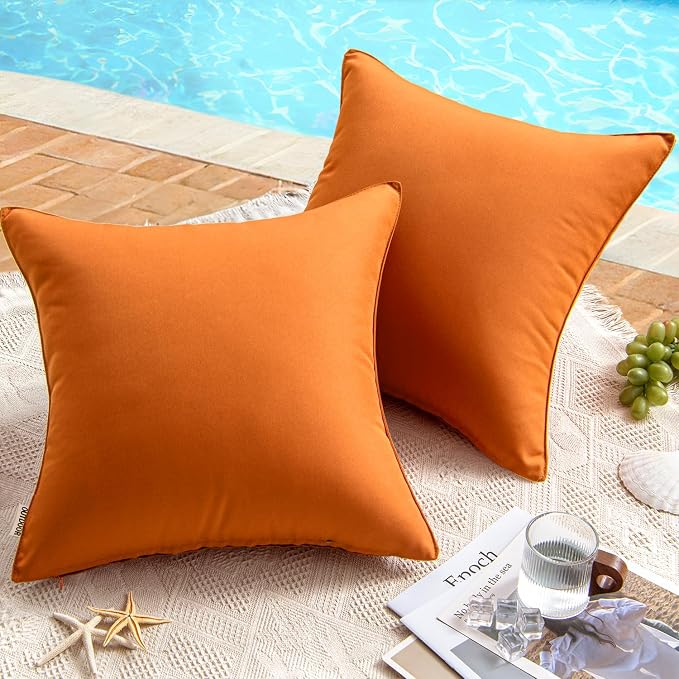 MIULEE Decorative Outdoor Waterproof Pillow Covers 16x16 Burnt Orange | Decorative Patio Furniture,Pack of 2,Accent Square Soild Throw Pillow Covers,Summer Garden Tent Couch Sofa