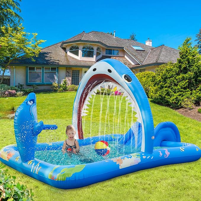 Onory Inflatable Kiddie Pool Inflatable Play Center Kids Toddler Pool with Water Slide, Water Sprayers Toddler Pool with Play Ball Hoop Thickened Swimming Pool for Backyard