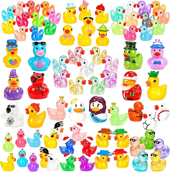 110Pcs Mini Resin Ducks Various Multicolor Tiny Ducks to Hide Miniature Resin Animals Variety Pack Small Little Figurines Bulk for Fairy Garden Micro Landscape Ornament Dollhouse Decor