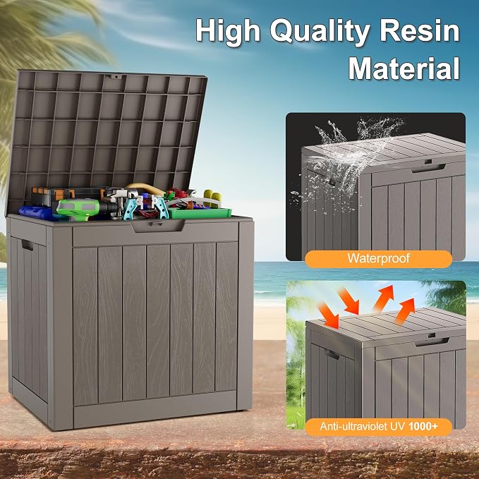 KAMABOKO 32 Gallon Outdoor Storage Box 2 Pack All-Weather Deck Box for Patio Furniture, Package Deliveries, Garden Tools, Pool Supplies & Cushions, Grey