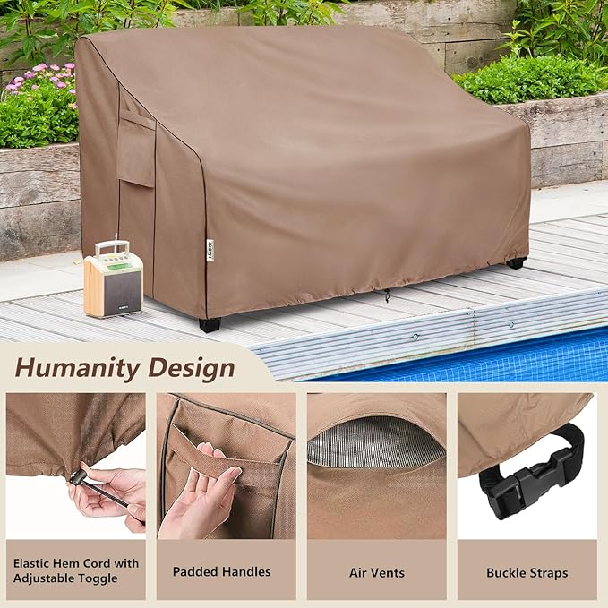 3-Seater Heavy Duty Patio Bench Loveseat Cover,100% Waterproof Outdoor Sofa Cover 76" W x 32.5" D x 33" H,Patio Furniture Couch Covers(Brown)