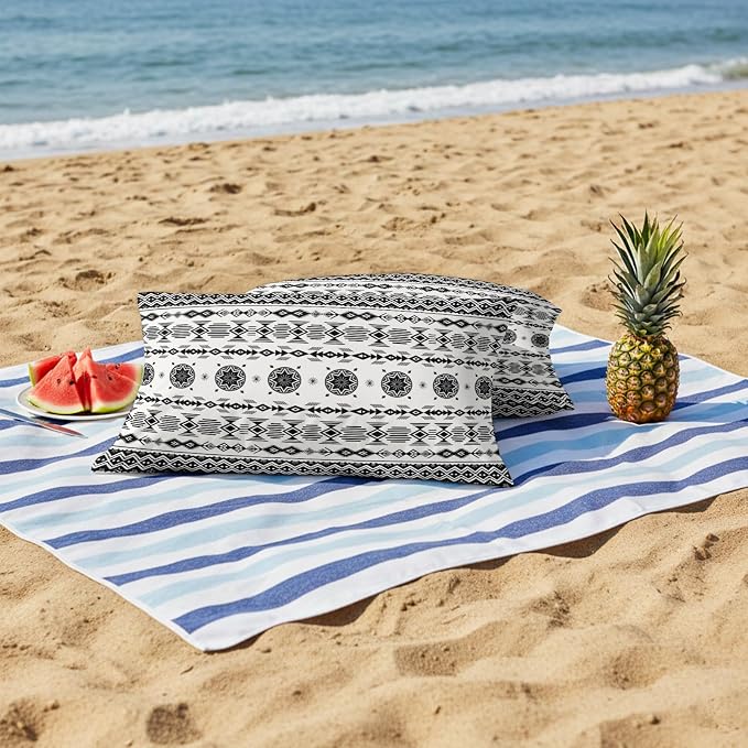 Black White Boho Outdoor Pillow Covers 20x12 Inch Lumbar Pillow Covers Set of 2 Waterproof Decorative Throw Pillow Cases Vintage Abstract Art Ethnic Tribe Cushion Covers for Patio Furniture Garden