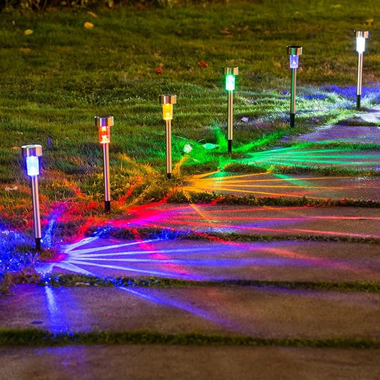 Wellgium Solar Lights Outdoor - Garden Landscape Pathway Lights for Lawn Patio - Stainless Steel, 12 Pack (6 Colors)