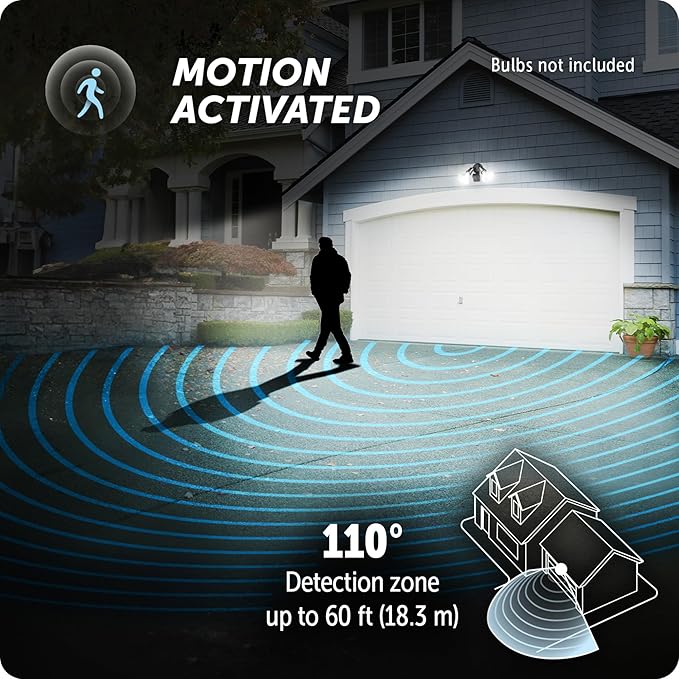 GLOBE Electric 240W Twin Head Motion Sensor Security Flood Light, 110° Detection, 60-Ft Range, Hardwired, Bronze Finish, Weather Resistant Outdoor Light, 17000268
