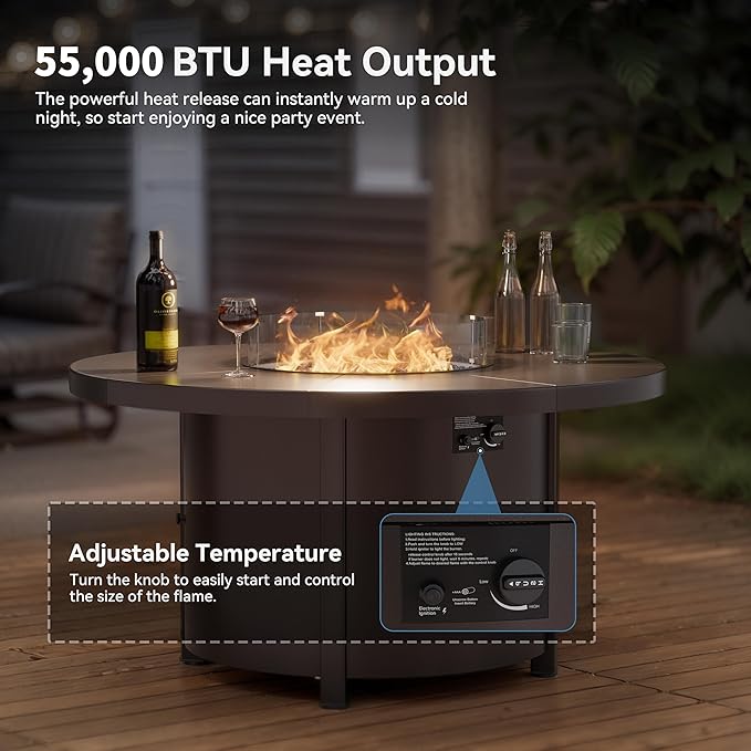 Kullavik 5 Piece Metal Outdoor Patio Furniture Set with Fire Pit Table,Outdoor Dining Table Set with 2 Fixed Chairs,2 Swivel Chairs and 55000 BTU Outdoor Round Fire Pit,Grey